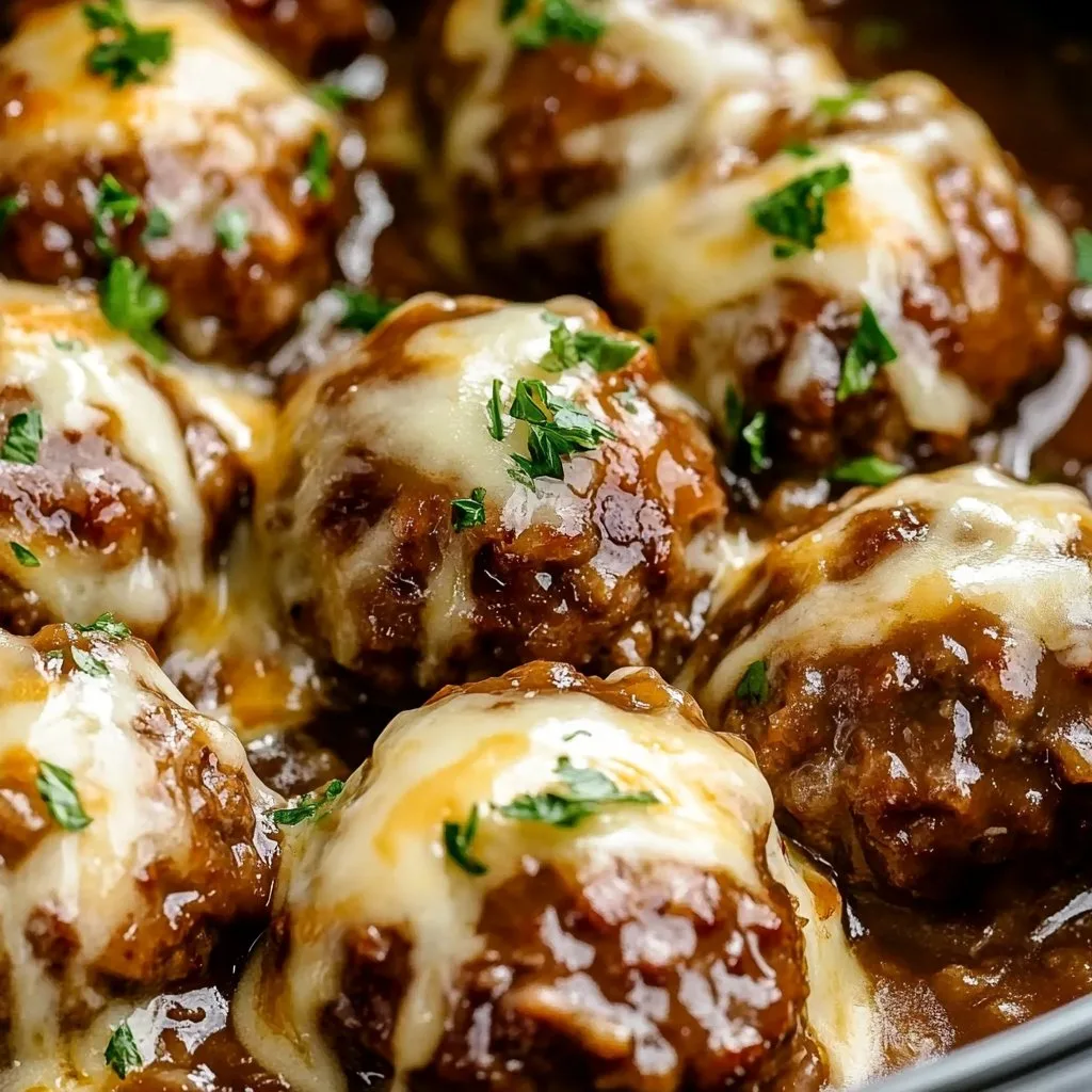 Crockpot French Onion Meatballs