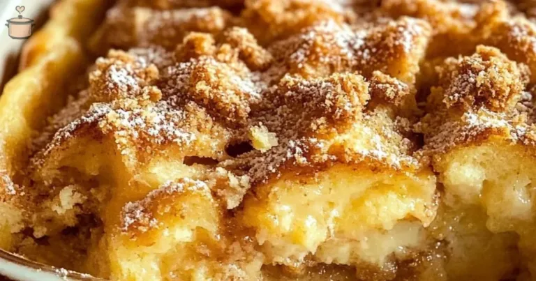 Delicious French toast casserole served on a white plate with syrup and berries