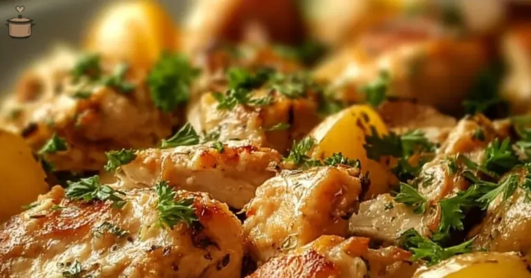 Delicious garlic parmesan chicken and potatoes cooked in a crockpot