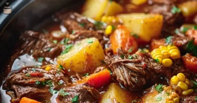 Delicious Lazy Day Crockpot Meal cooking in a slow cooker