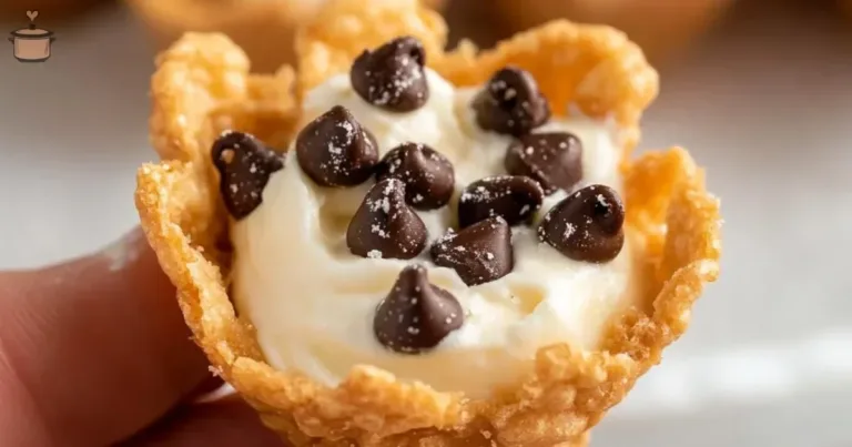 Mini Cannoli Cups filled with sweet ricotta cream and topped with chocolate chips.
