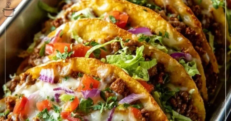 Oven-baked cheesy tacos, crispy and loaded with toppings, fresh from the oven.