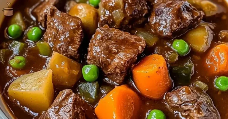 Savory slow cooker beef stew filled with vegetables and tender beef chunks
