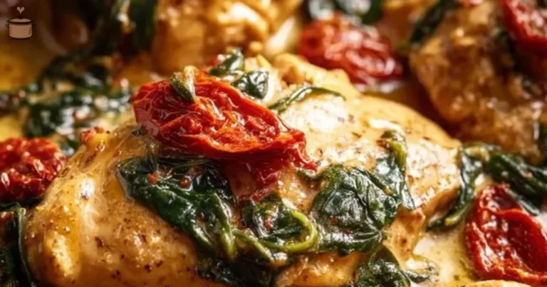 Delicious Slow Cooker Tuscan Chicken served with herbs and vegetables.