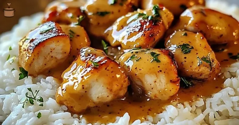 Delicious smothered chicken served over fluffy rice in a savory gravy.