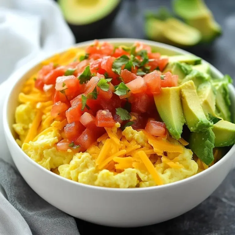 Delicious and fresh breakfast burrito bowl with eggs, veggies, and toppings