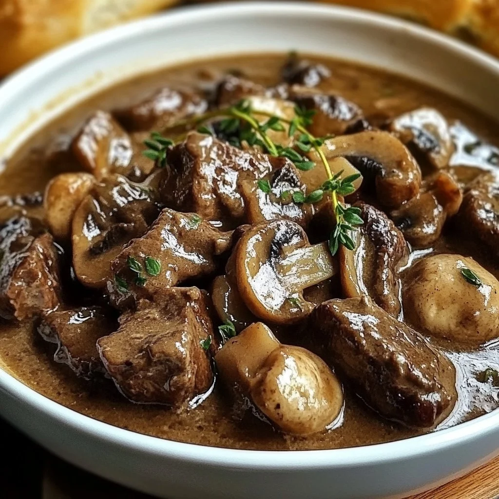 Creamy Crockpot Beef Tips with Mushrooms