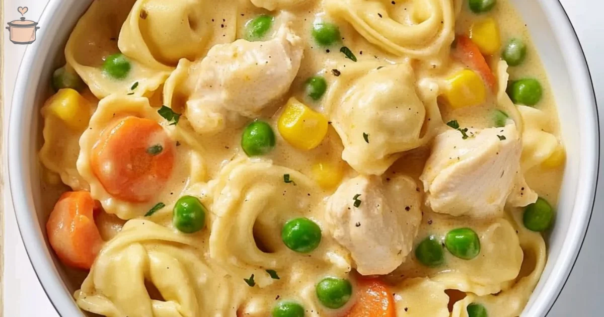 Crockpot Cheddar Chicken Pot Pie Tortellini