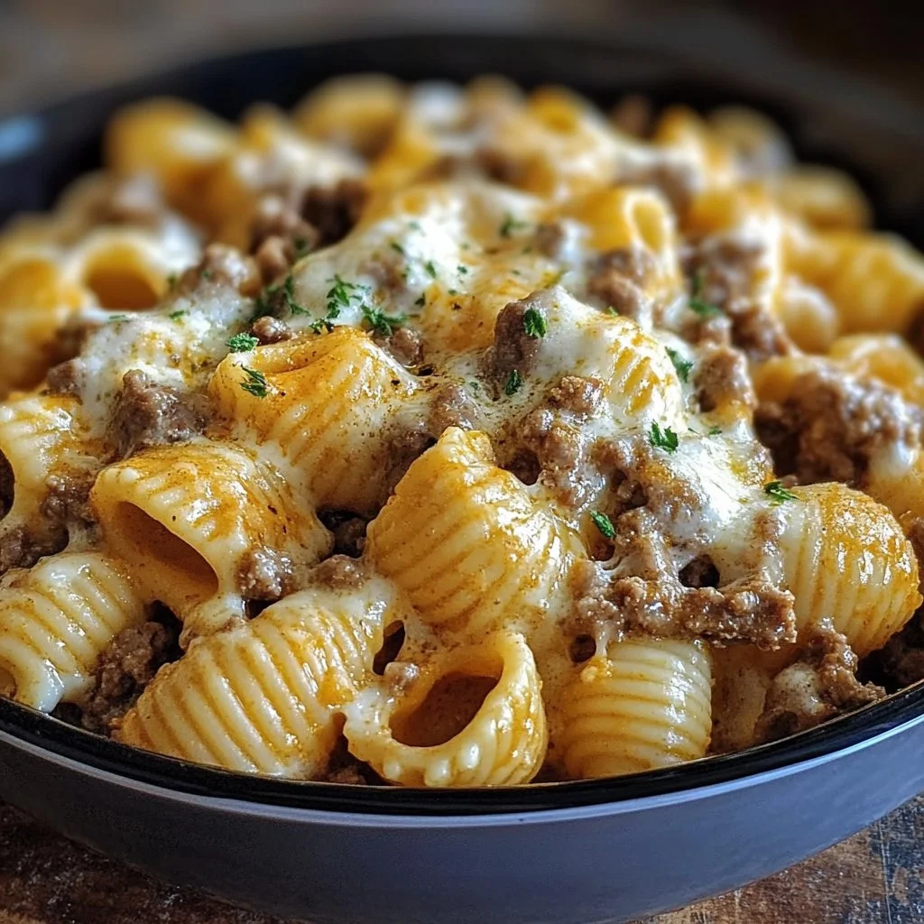 Crockpot Cheesy Ranch Beef Pasta Shells