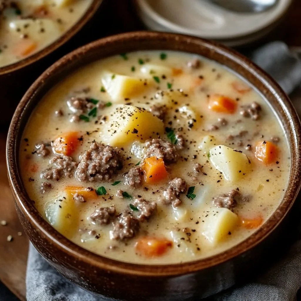 Crockpot Creamy Potato & Hamburger Soup