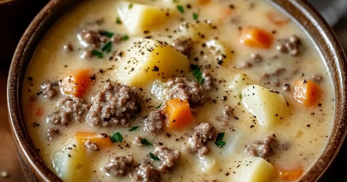 Crockpot Creamy Potato & Hamburger Soup