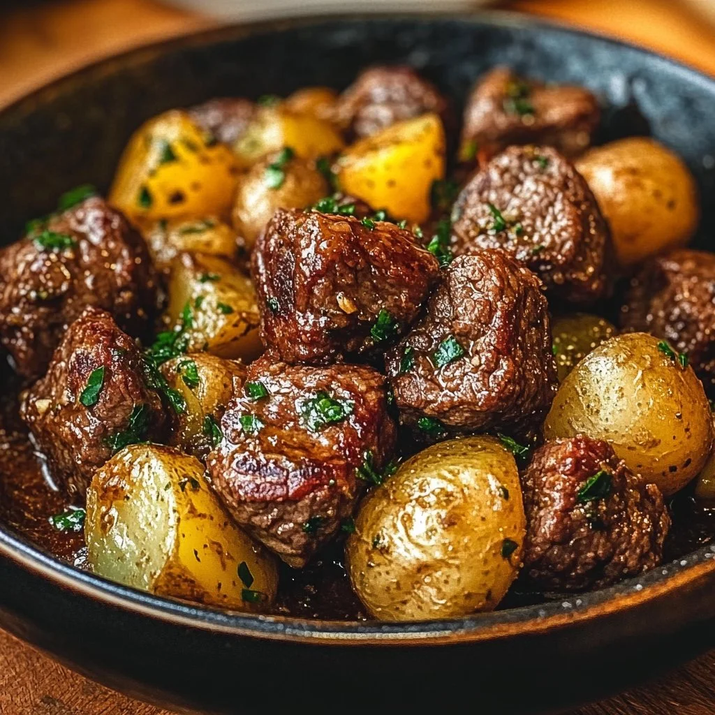 Crockpot Garlic Butter Beef Bites with Potatoes