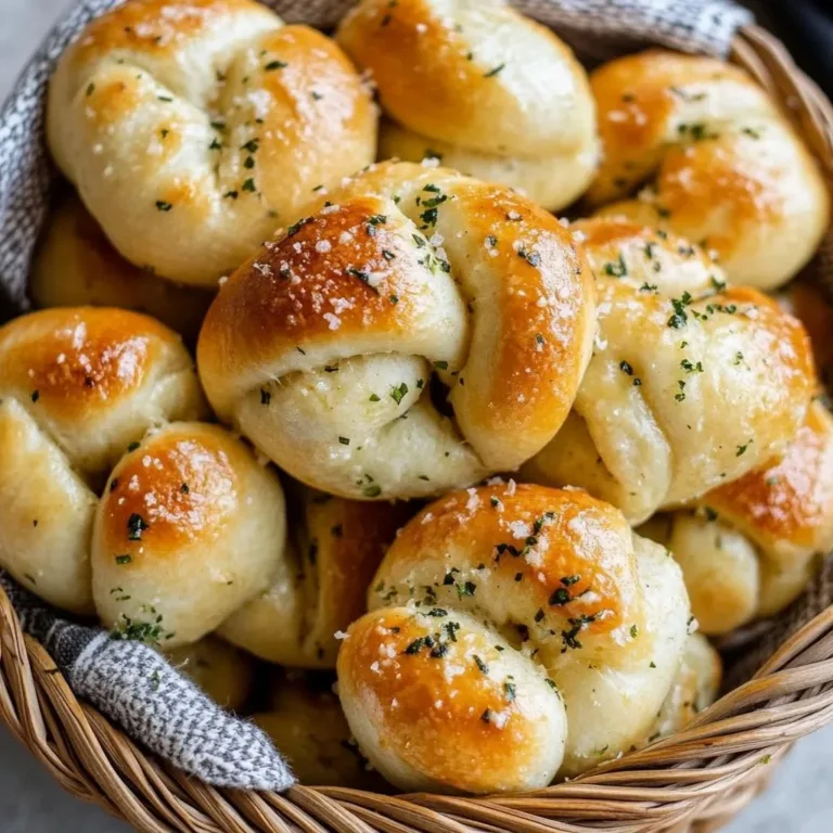 Freshly baked garlic knots with herbs and melted butter