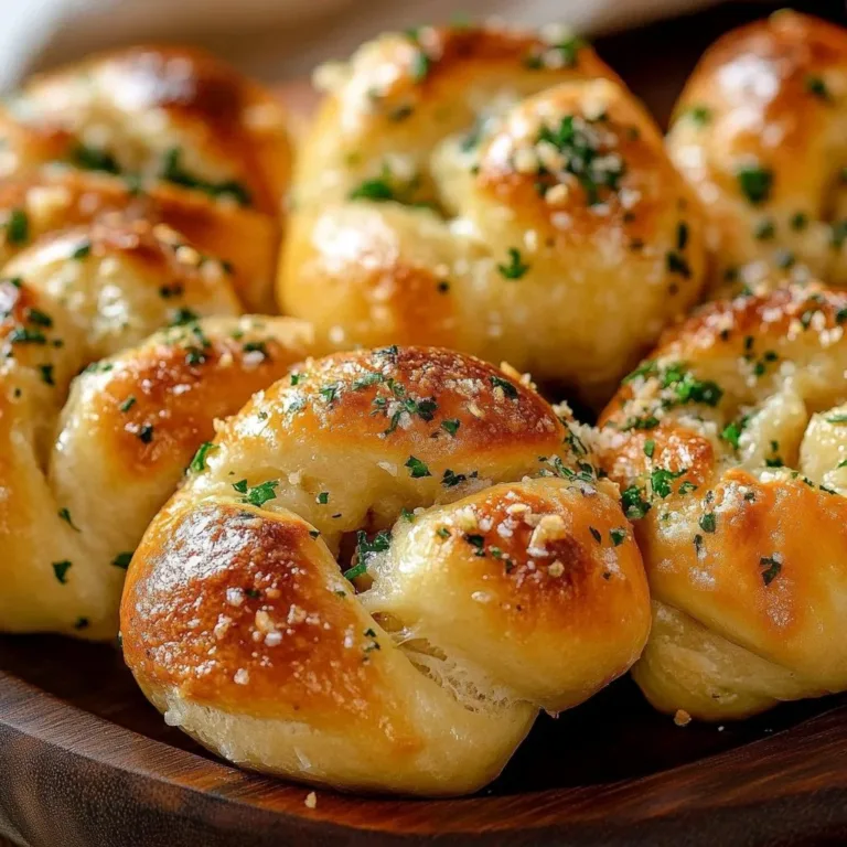 Freshly baked garlic knots with herbs and melted butter