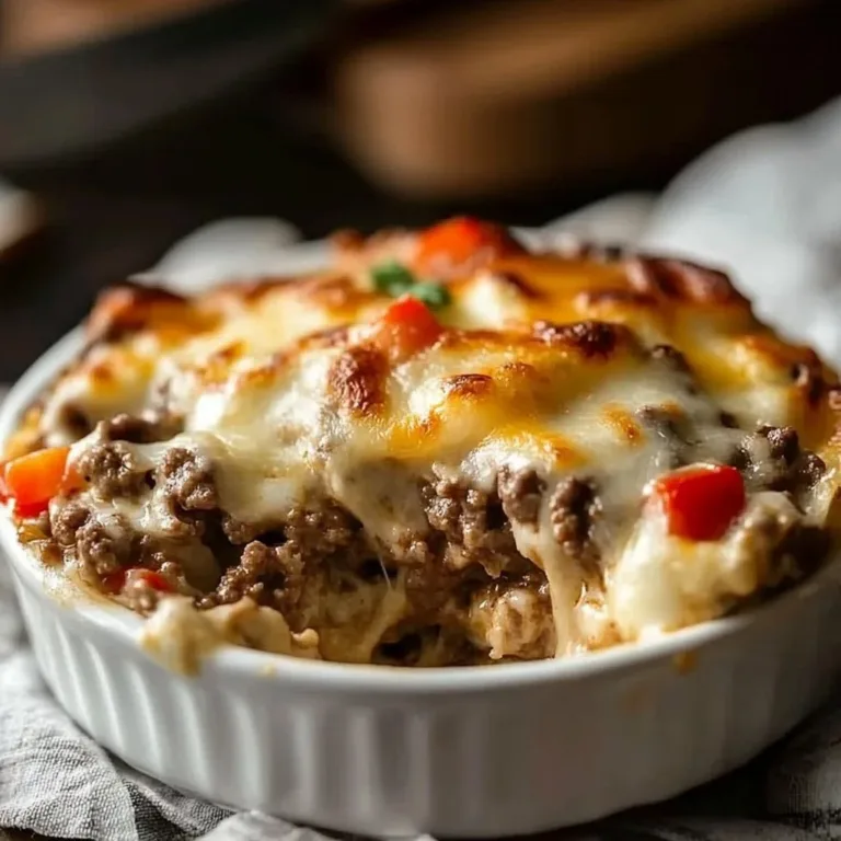 Delicious Low Carb Philly Cheesesteak Casserole served in a baking dish