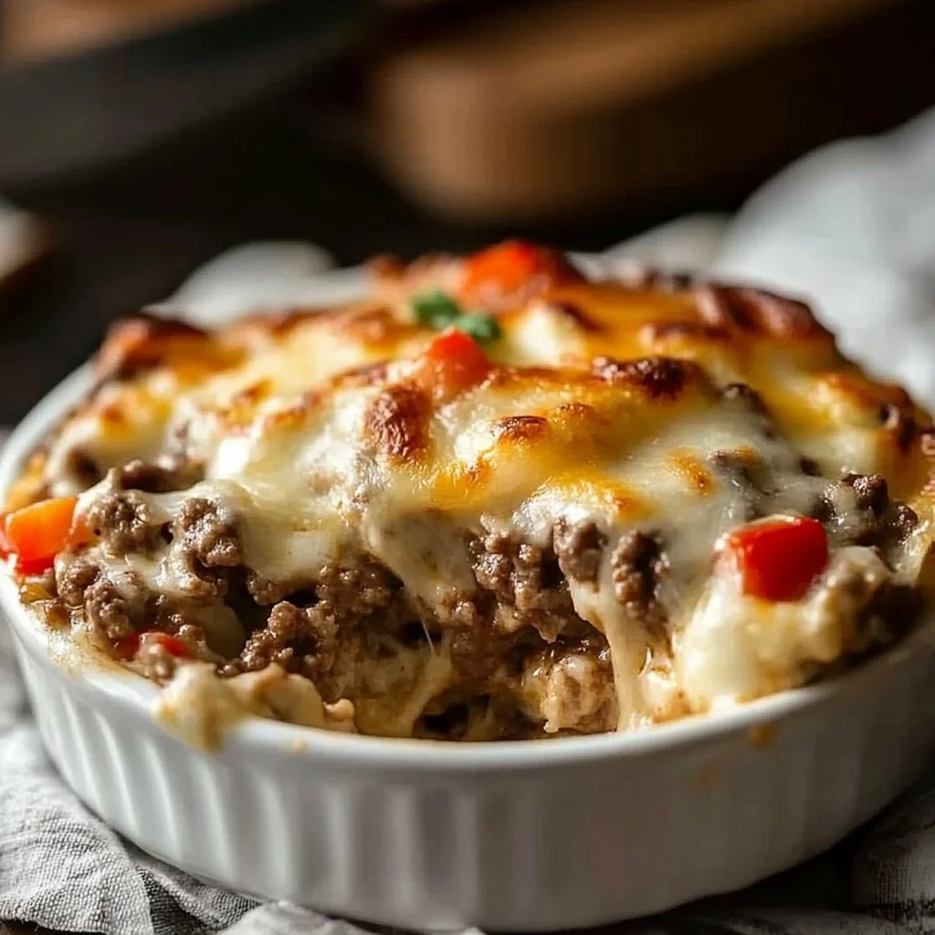 Low Carb Philly Cheesesteak Casserole