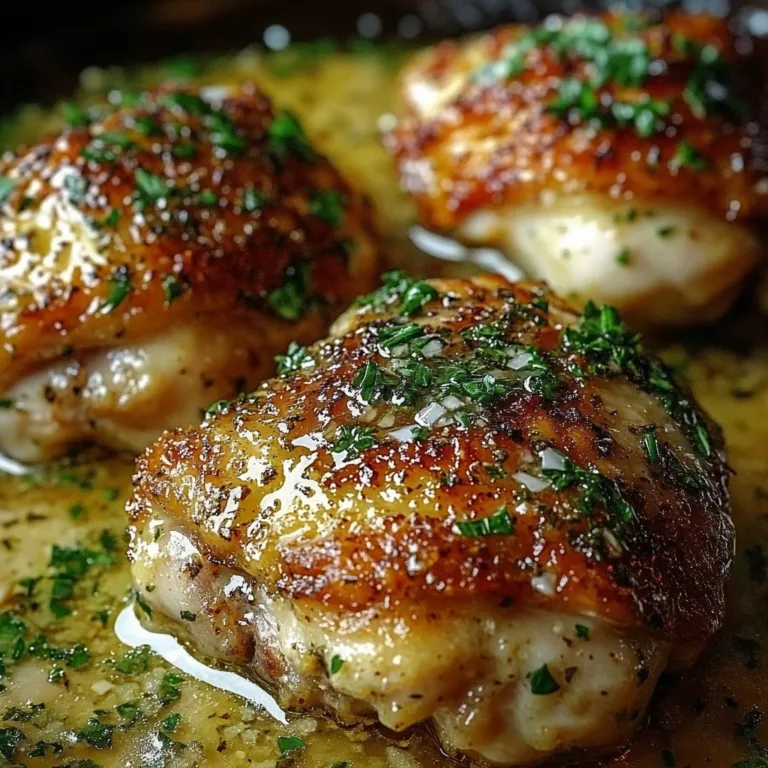 Savory baked chicken Christopher with garlic herb cream sauce on a plate.