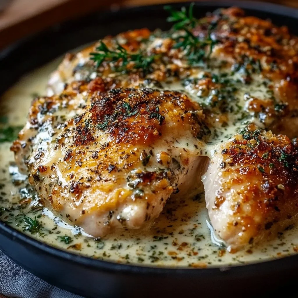 Savory Baked Chicken Christopher with Garlic Herb Cream Sauce
