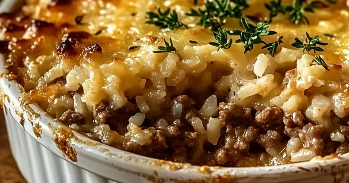 Savory French Onion Ground Beef and Rice Casserole Delight