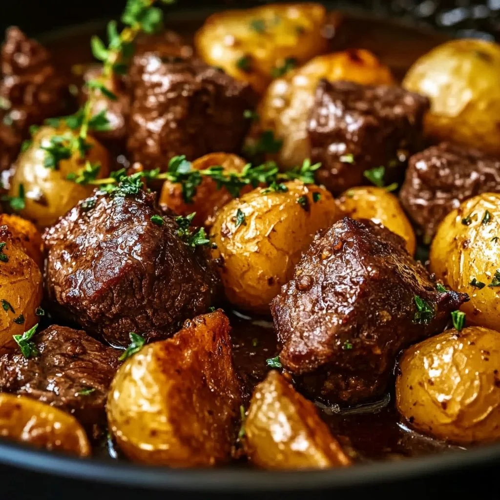 Slow Cooker Garlic Butter Beef Bites & Potatoes