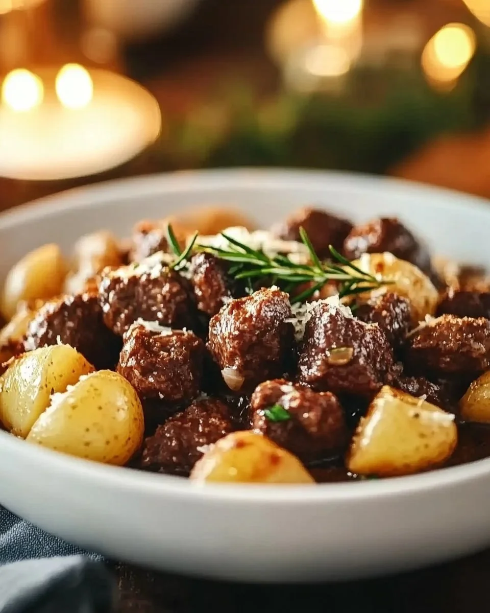 Slow Cooker Garlic Butter Beef Bites & Potatoes
