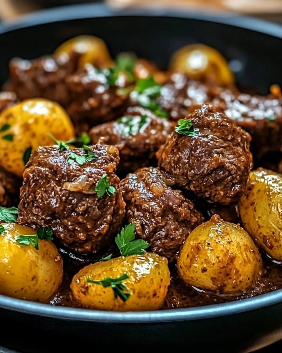Slow Cooker Garlic Butter Beef Bites & Potatoes Recipe