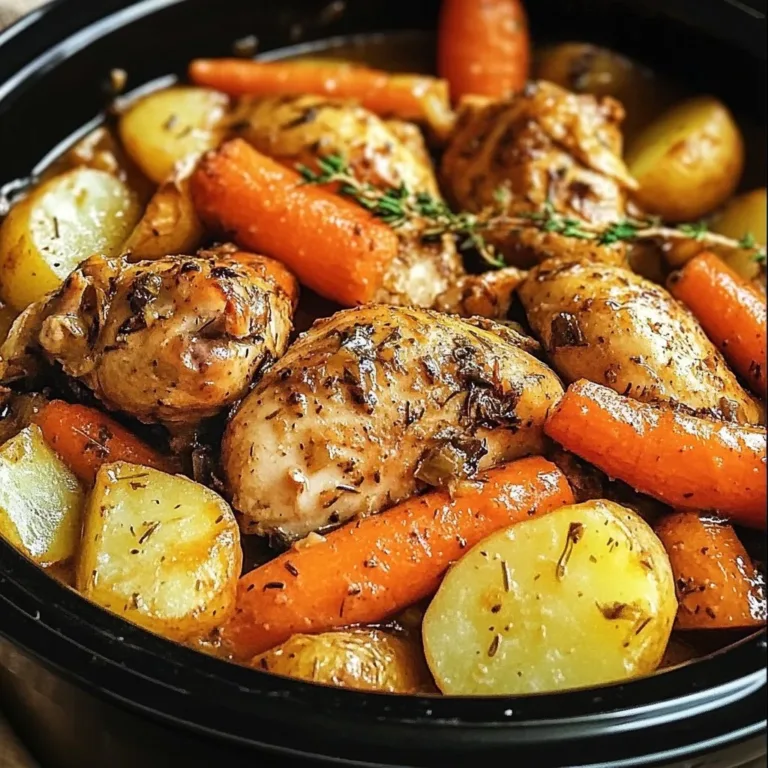 Slow cooker garlic butter chicken with colorful veggies in a bowl.