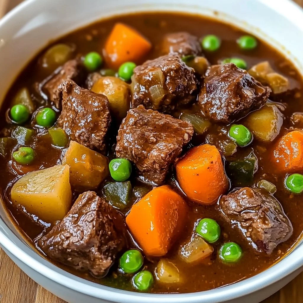 Slow Cooker Beef Stew with vibrant vegetables in savory broth