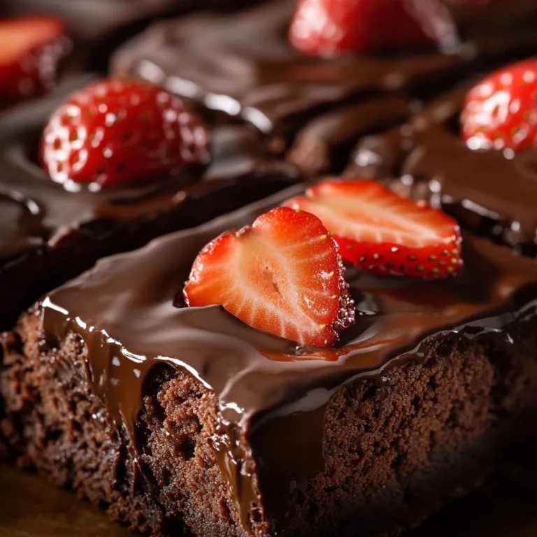 Delicious chocolate covered strawberry brownies on a plate