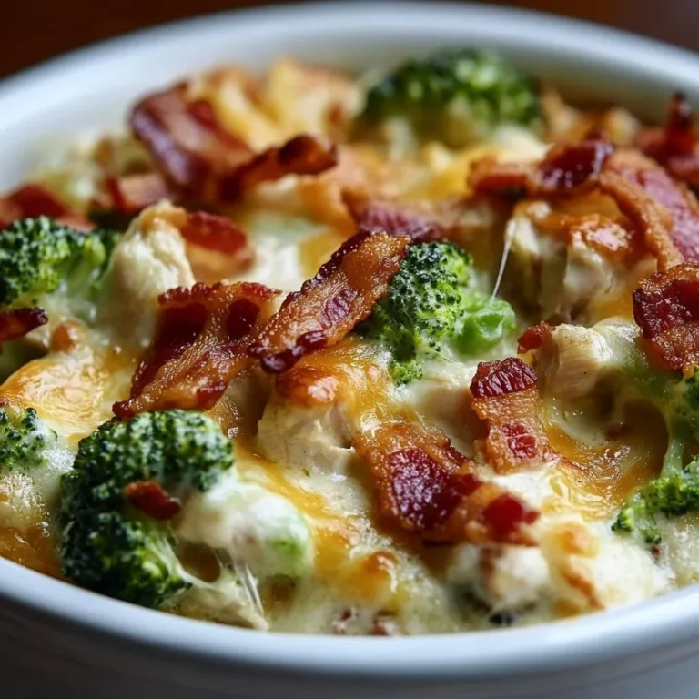 Cozy Crockpot Recipes 16 Creamy low carb chicken casserole with broccoli and bacon served in a dish.