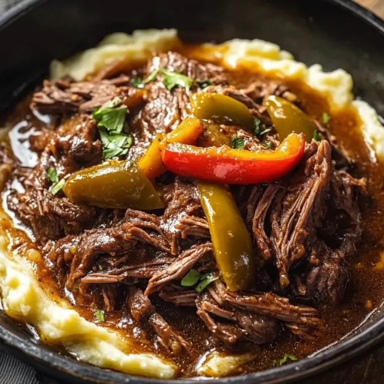 Crockpot Mississippi Pot Roast served with vegetables and garnished herbs