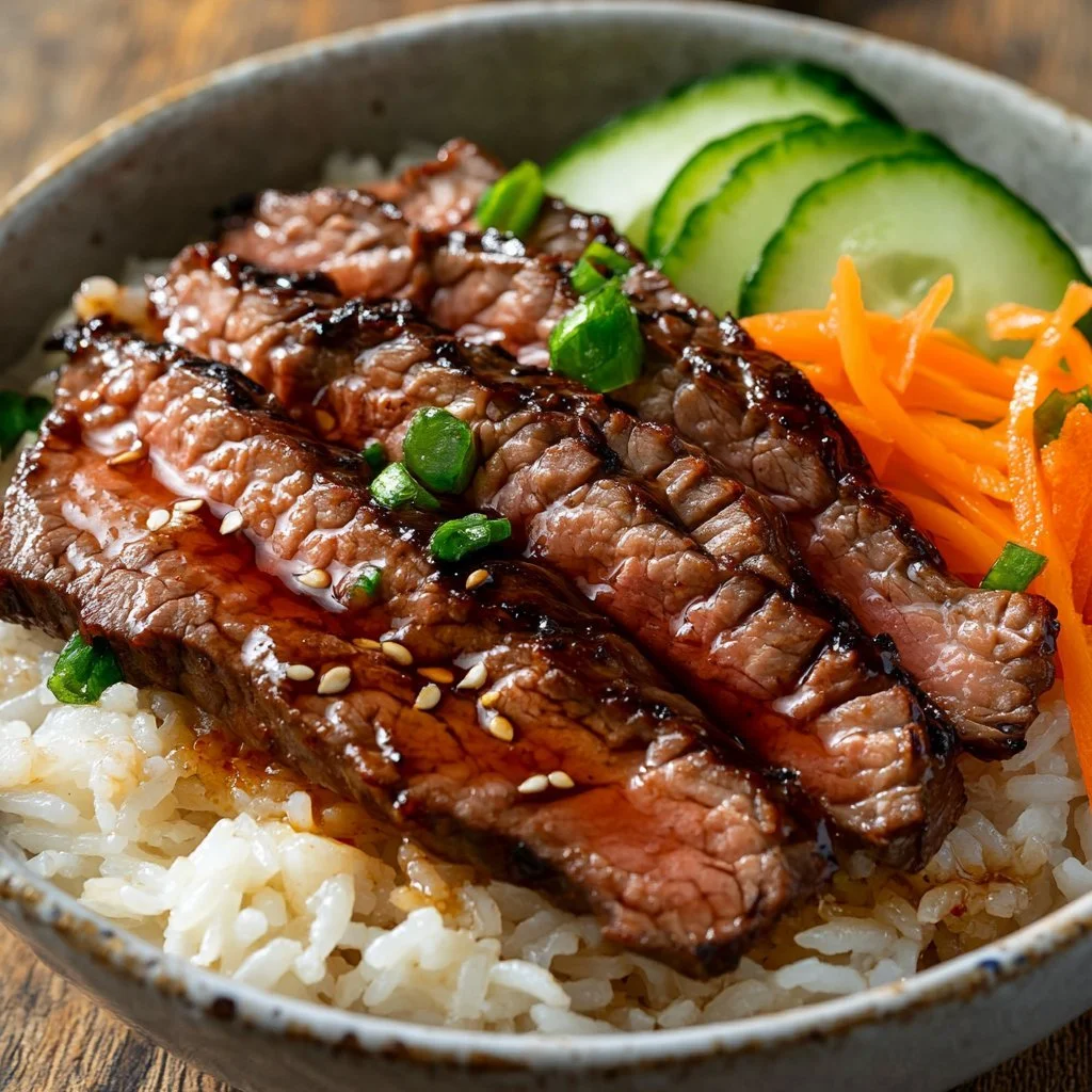 Irresistibly Easy Korean BBQ Steak Rice Bowls with Spicy Cream Sauce