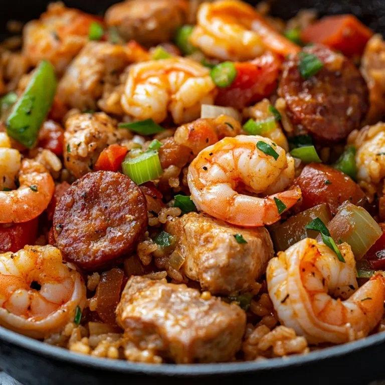 Cozy Crockpot Recipes 2 Plate of traditional Jambalaya with rice, shrimp, and sausage garnished with parsley.