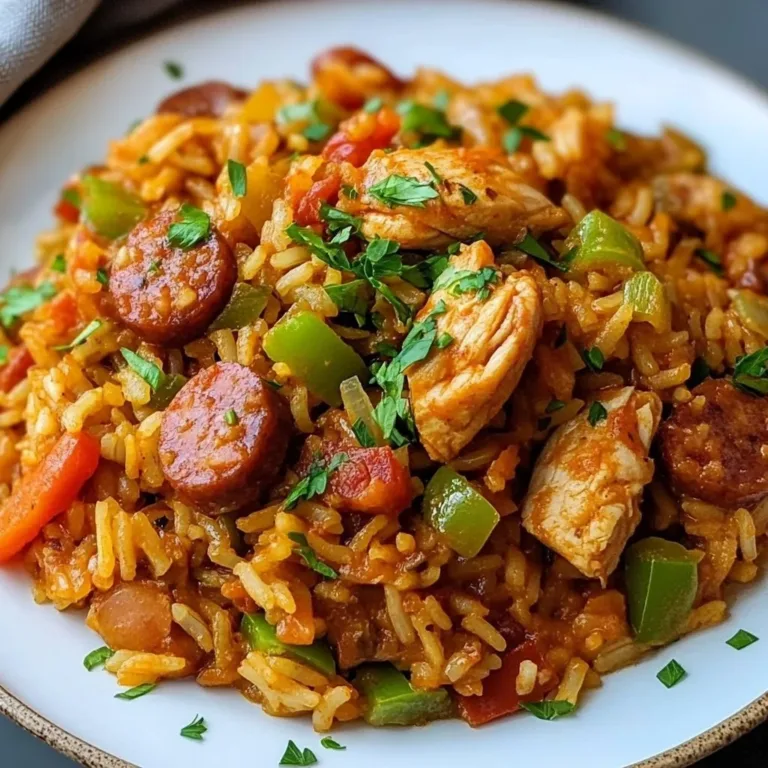 Jambalaya featuring chicken and turkey sausage in a vibrant dish