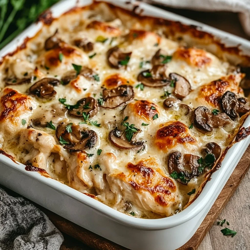 Keto Garlic Mushroom Chicken Casserole