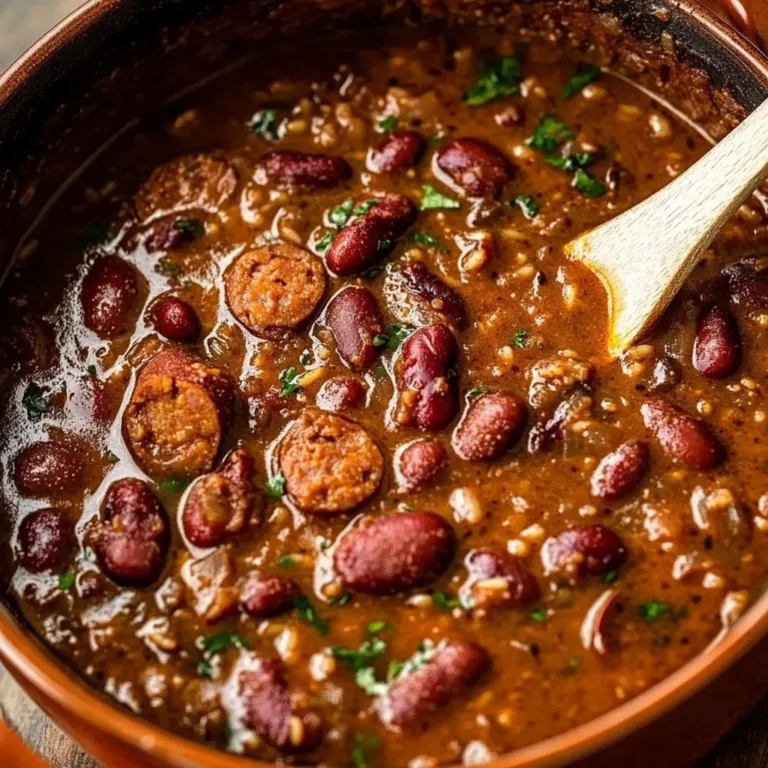 Bowl of Louisiana Red Beans and Rice garnished with green onions