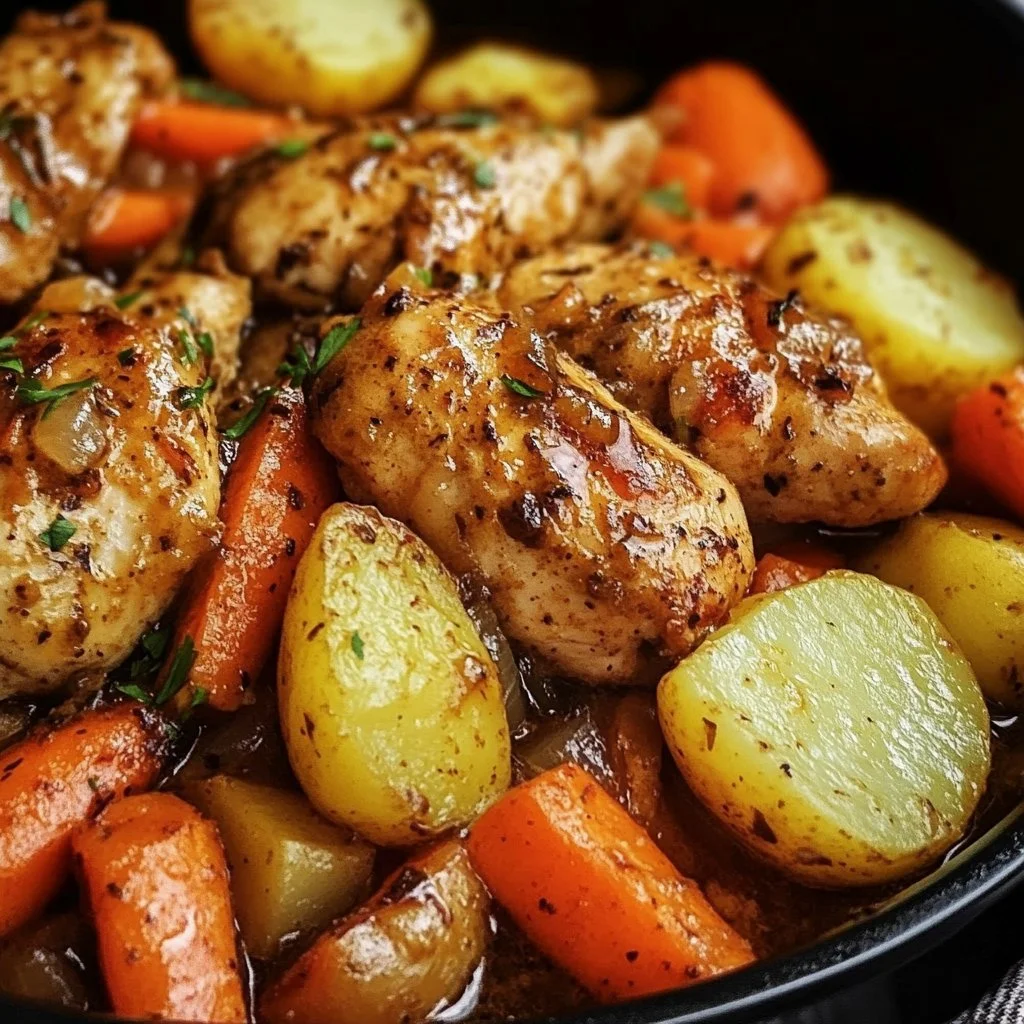Slow Cooker Garlic Butter Chicken with fresh vegetables in a meal setting