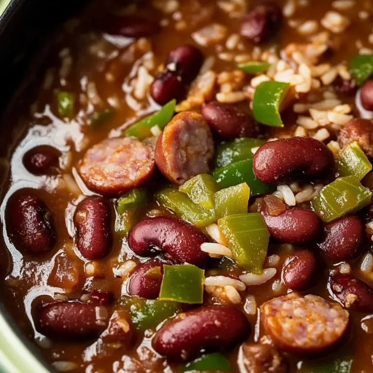 Bowl of slow cooker red beans and rice garnished with herbs