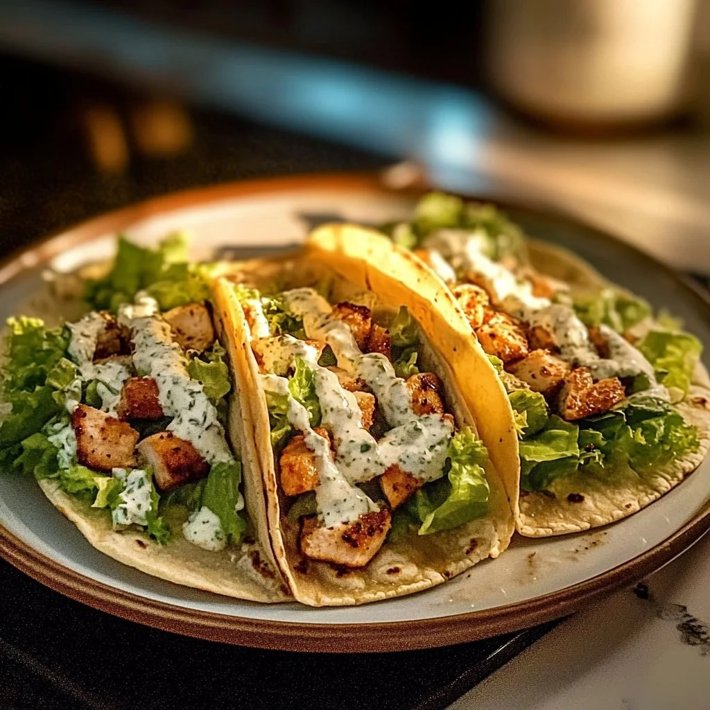 Smash Chicken Caesar Tacos