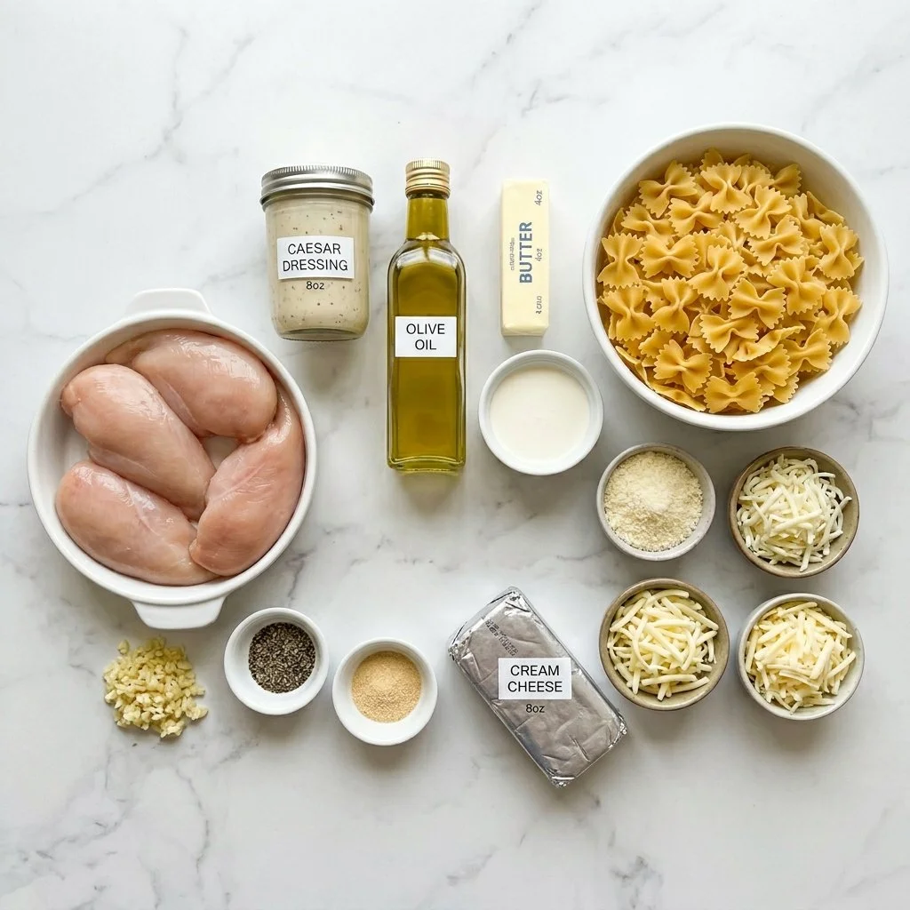 Baked Caesar Chicken with Four-Cheese Bowtie Pasta 46 Baked Caesar Chicken with Four-Cheese Bowtie Pasta