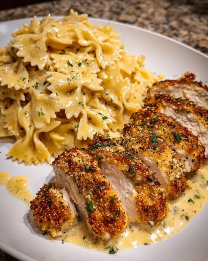 Baked Caesar Chicken with Four-Cheese Bowtie Pasta 45 Baked Caesar Chicken with Four-Cheese Bowtie Pasta