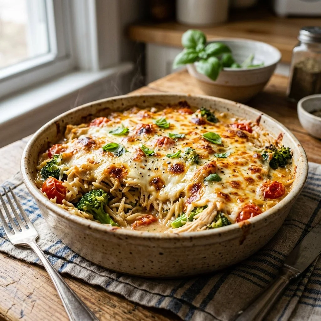 Cheesy Chicken Orzo Casserole