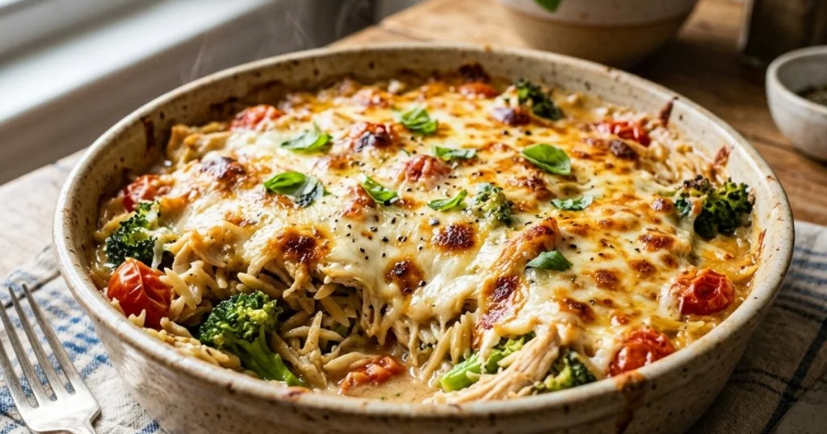 Cheesy Chicken Orzo Casserole