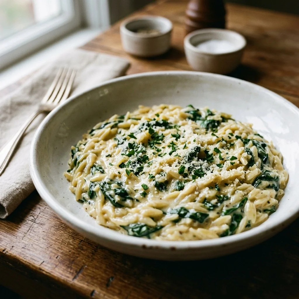 Creamy Parmesan Spinach Orzo