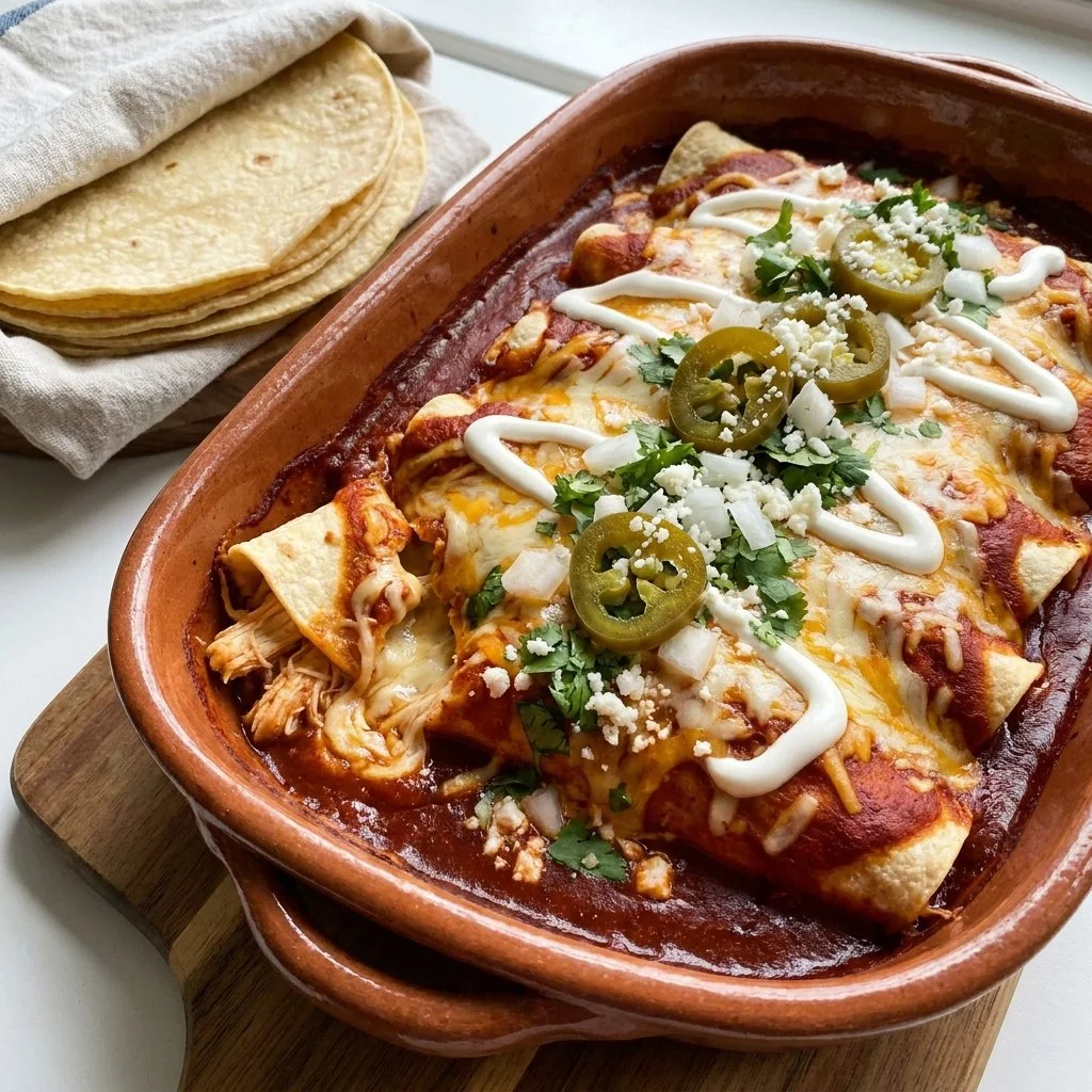 Crockpot Chicken Enchilada Filling in a bowl ready for serving