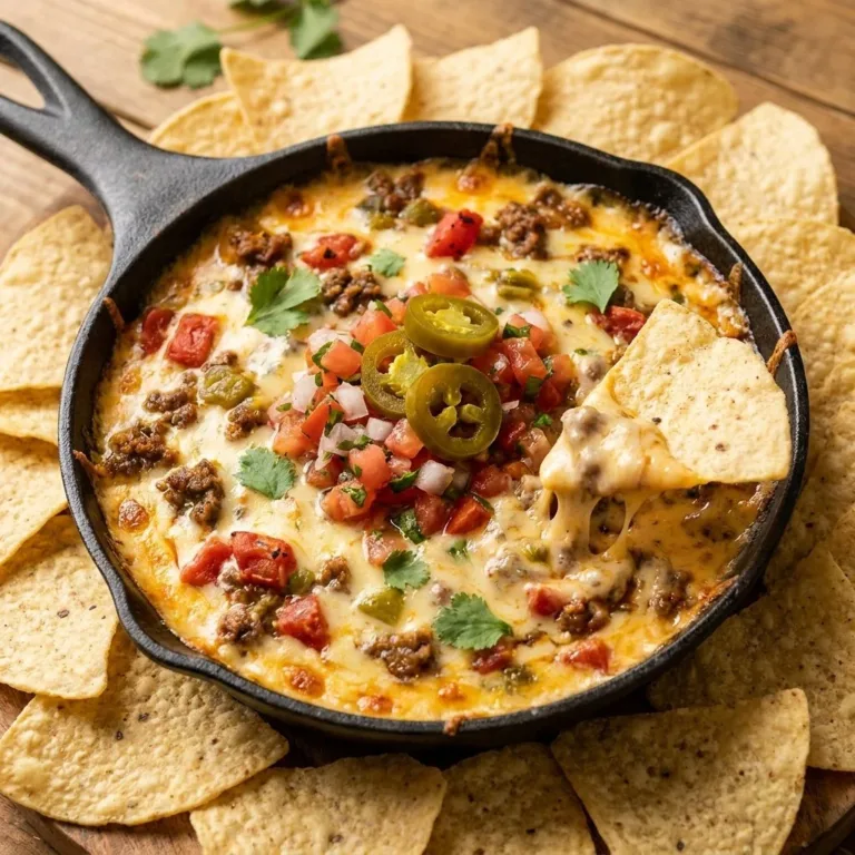 Creamy Crockpot Queso Dip served in a bowl with tortilla chips