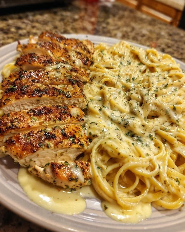 Garlic Butter Chicken Spaghetti in Creamy Three Cheese Alfredo Sauce 34 Garlic Butter Chicken Spaghetti in Creamy Three Cheese Alfredo Sauce