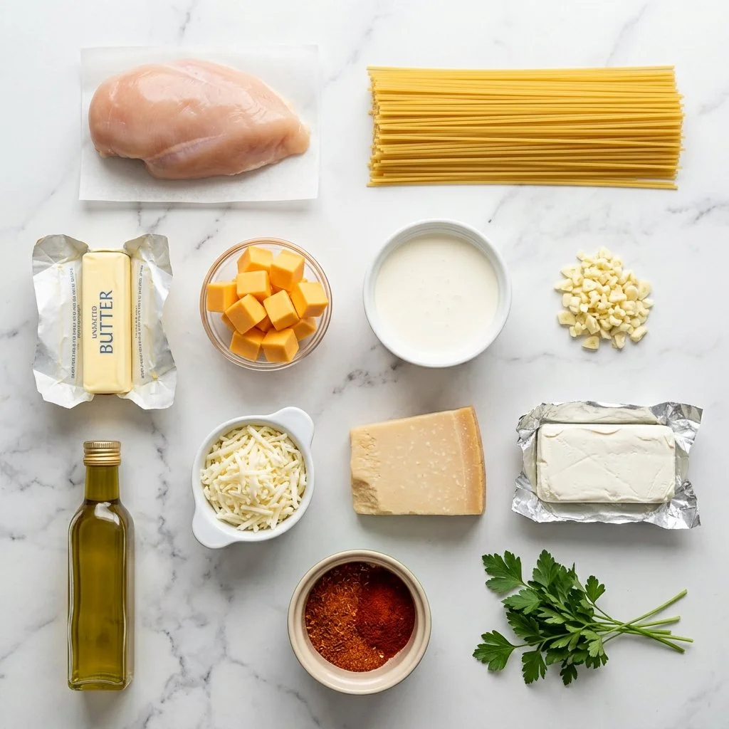 Garlic Butter Chicken Spaghetti in Creamy Velveeta Parmesan Sauce 32 Garlic Butter Chicken Spaghetti in Creamy Velveeta Parmesan Sauce