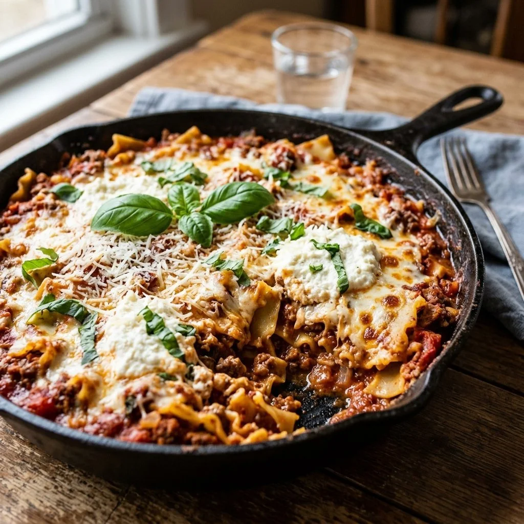 Healthier One Pot Skillet Lasagna