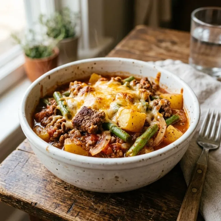Cozy Crockpot Recipes 1 Delicious Hobo Casserole with Ground Beef served in a baking dish